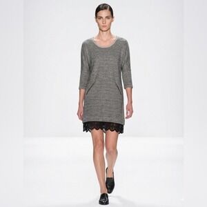 Dolan Left Coast Collection Grey French Terry Lace Hem Tunic Dress Small 3/4 Slv